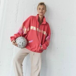 Free People Movement Pink Quarter Zip Metallic